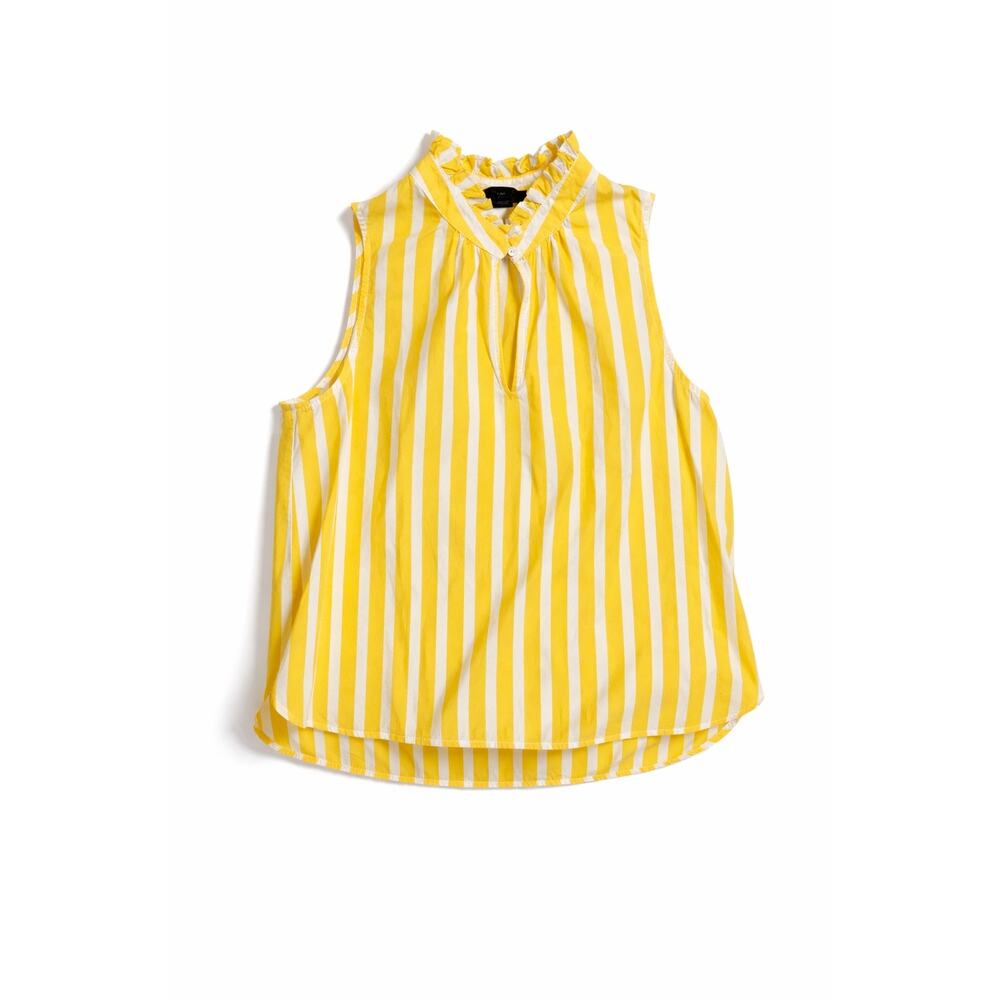 J.Crew Yellow & White Striped Sleeveless Ruffle Neck Blouse Petite 8P